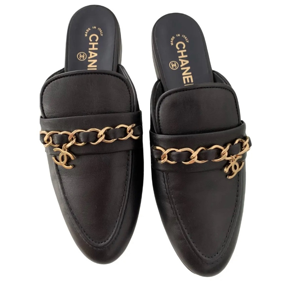 Chanel Black Leather Women's Loafers